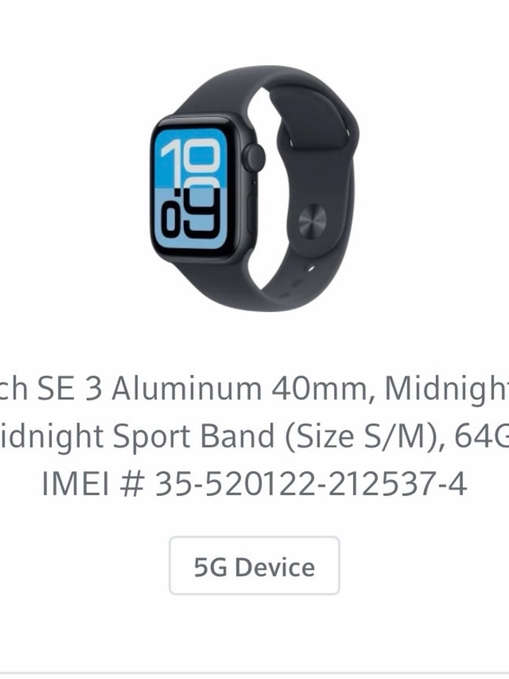 Apple Watch SE 3 Aluminum in Midnight with Midnight Sport Band -Brand New